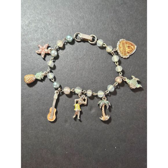 1950's Little Miss Brand Hawaii Charm Bracelet 7" Silver Tone Vintage - Picture 6 of 12